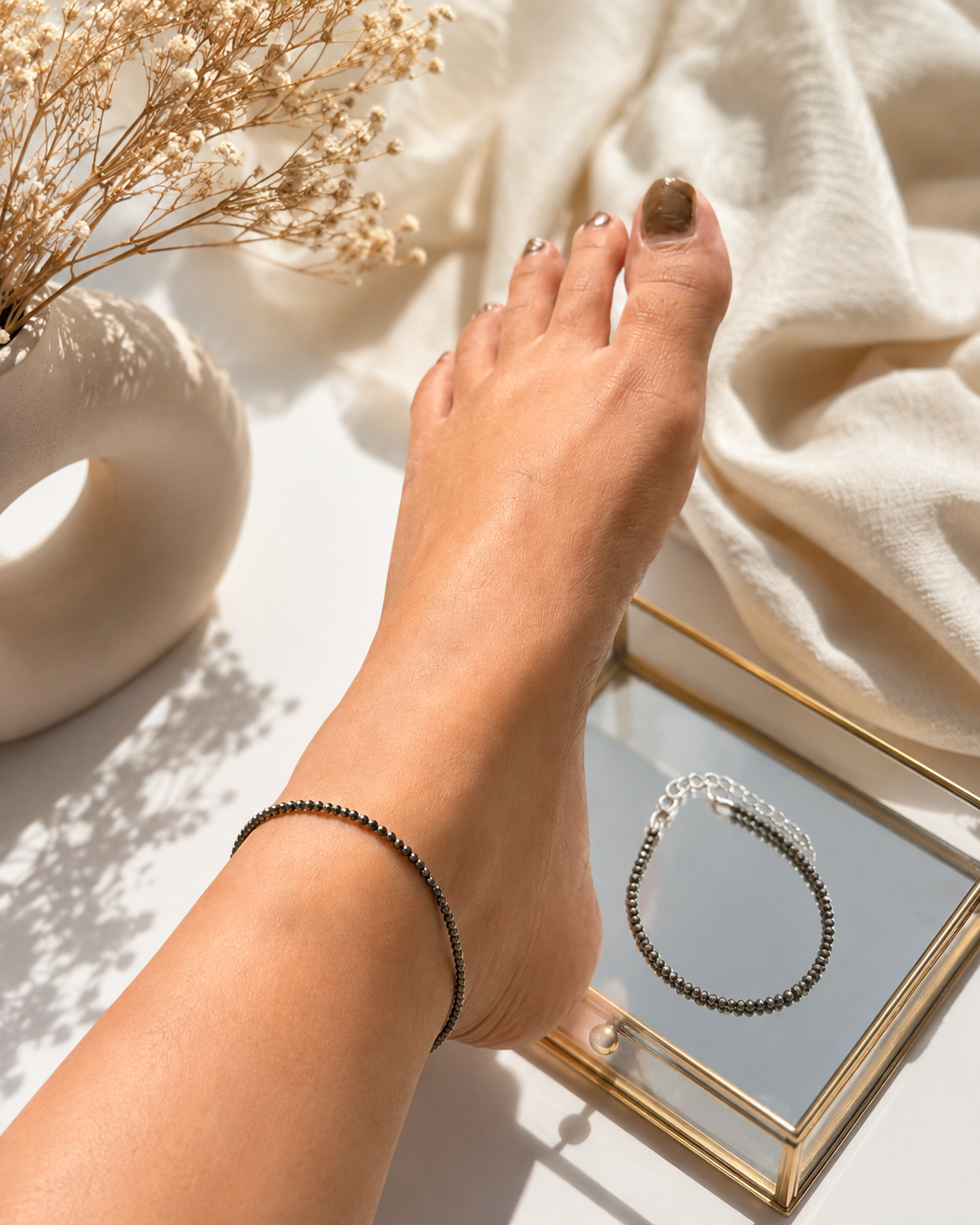 Aurayah Pyrite Anklet – Minimal Luxury Energy Anklet